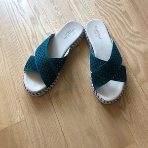 Ilse Jacobsen Teal Crisscross Slide Sandals